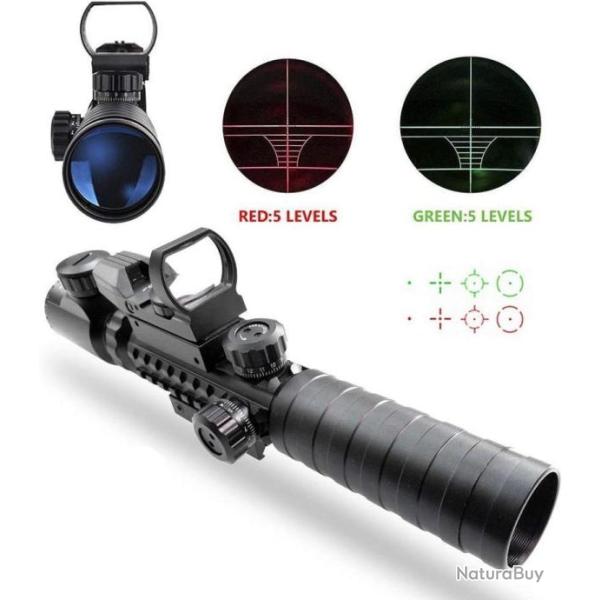 Lunettes de vis�e Tactique Airsoft Rifle Scope 3-9x32EG 3 en 1 4 r�ticule Rouge et vert 22mn
