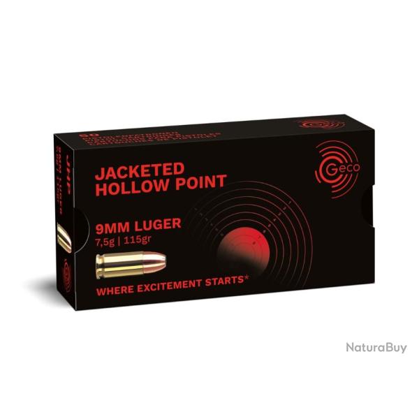 Munition Geco 9mm Luger JHP 7.5g 115gr x5 boites