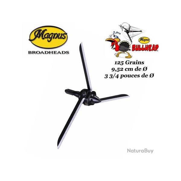 MAGNUS Bullhead 3 Lames Pointes de chasse grand diam�tre sp�ciales pour dindons, oies et tir en vol 