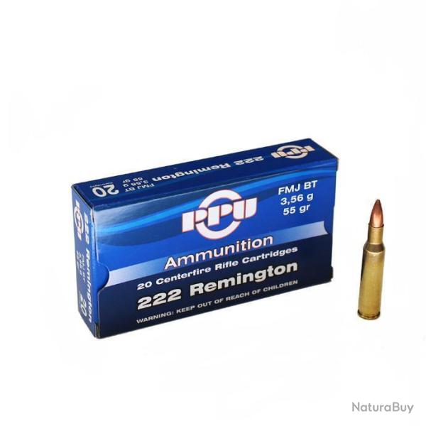 200 Cartouches Partizan Calibre 222 Remington 55gr - FMJ - Livraison Offerte