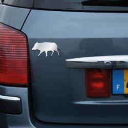 Autocollant sanglier chrom&eacute; 3D