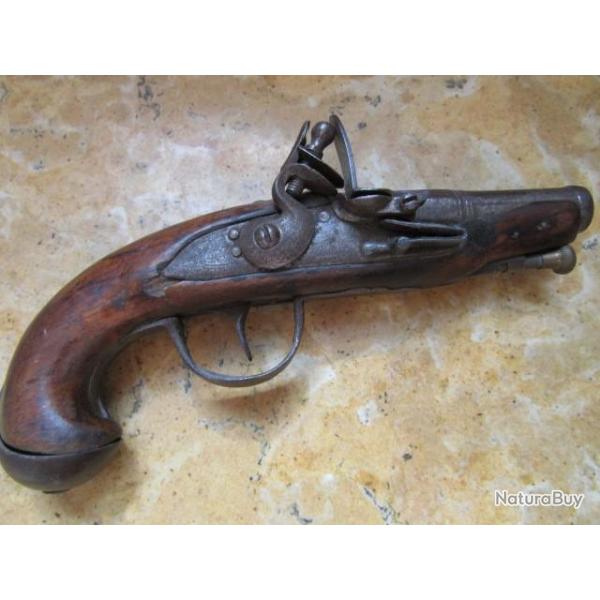 petit  pistolet � silex bond fonctionnement 2 crans baguette fer, calotte chang�e (+ courte)