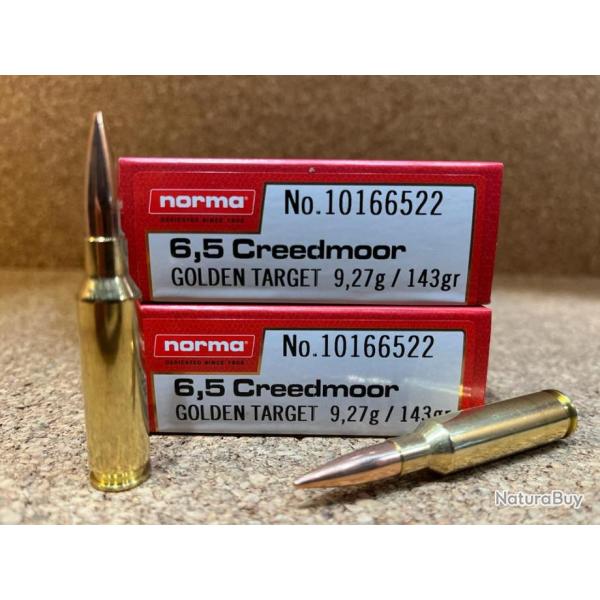 2 BOITES NORMA GOLDEN TARGET MATCH 6.5 Creedmoor 143 grains