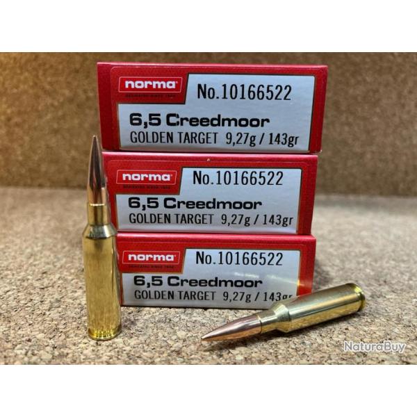 3 BOITES NORMA GOLDEN TARGET MATCH 6.5 Creedmoor 143 grains