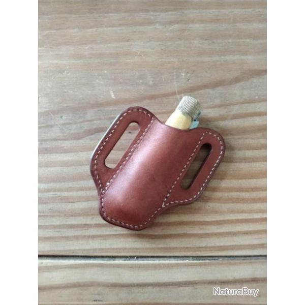 Etui "sandwich" pour couteau pliant cuir de buffle