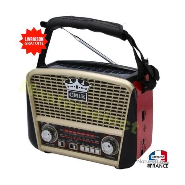 Poste radio avec FM AM bluetooth lecteur Usb SD style r�tro vintage rechargeable au soleil Solaire
