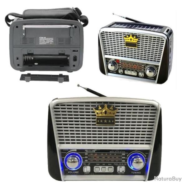 Poste radio avec FM AM bluetooth lecteur Usb SD style r�tro vintage rechargeable au soleil Solaire g