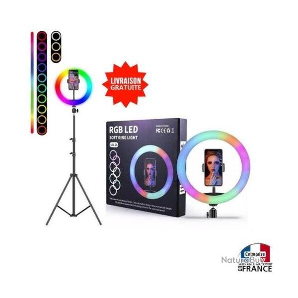 Lampe ring ronde d'�clairage tr�pied photo vid�o smartphone tiktok selfie RGB