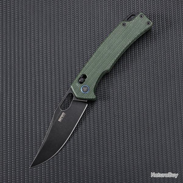 Couteau SRM Knives 9203 MG2 Ambi Lock OD Green Lame Acier 10Cr15CoMoV Manche Micarta Clip SRM9203MG2