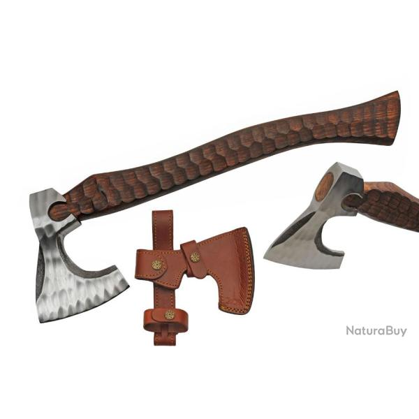 Hache Tomahawk Grooved Lame Acier Inox Manche Bois Etui Cuir PA882463