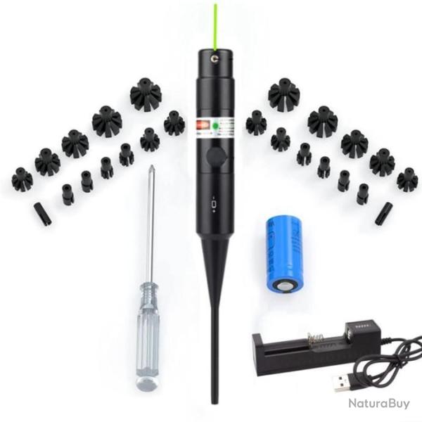 Nouvelle Version - Collimateur Laser Bore Sighter Universel du 17 HMR au calibre 12! Vert + accu