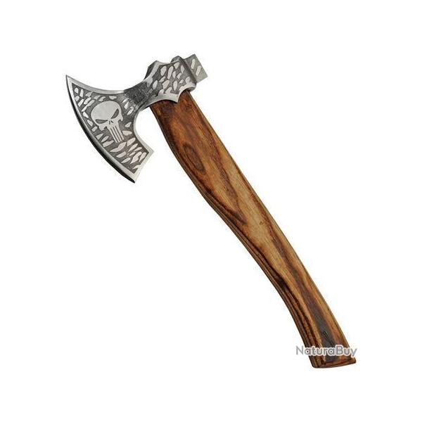 Hache Tomahawk Skull Broad Axe Lame Acier Inox Manche Bois Etui Cuir PA882459