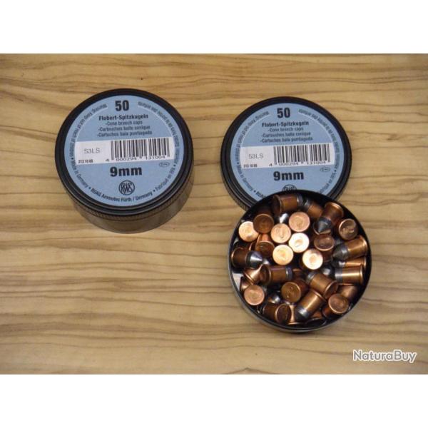 Balles Bosquet Conique RWS , Calibre:9mm. Lot de 100 Cartouches.