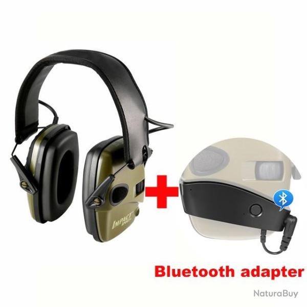 Casque anti-bruit �lectronique 24dB Impact Sport vert - AVEC ADAPTATEUR BLUETOOTH