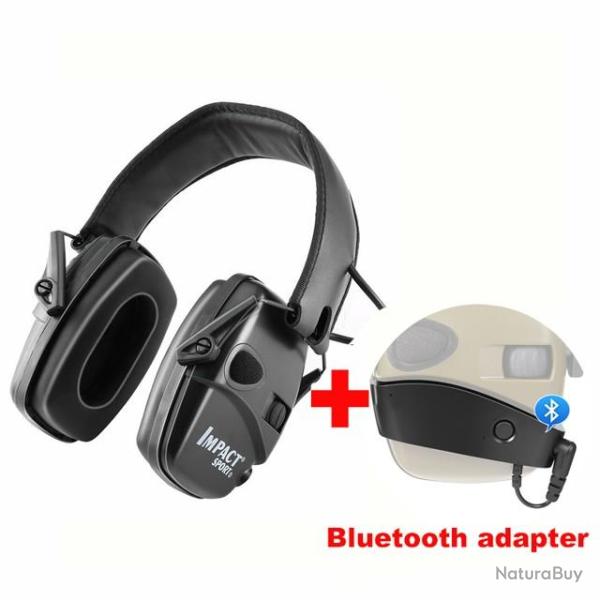 Casque anti-bruit �lectronique 24dB Impact Sport noir - AVEC ADAPTATEUR BLUETOOTH