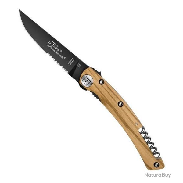 Couteau Le Thiers "Design" inox noir - tire-bouchon, Manche olivier [Claude Dozorme]