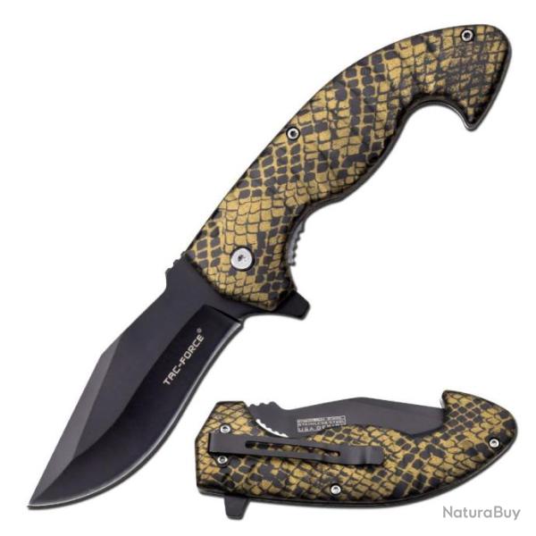 Couteau Semi AUtomatique Tac-Force Snakeskin Lame Acier 3Cr13 Manche ABS Linerlock Clip TF1043CA