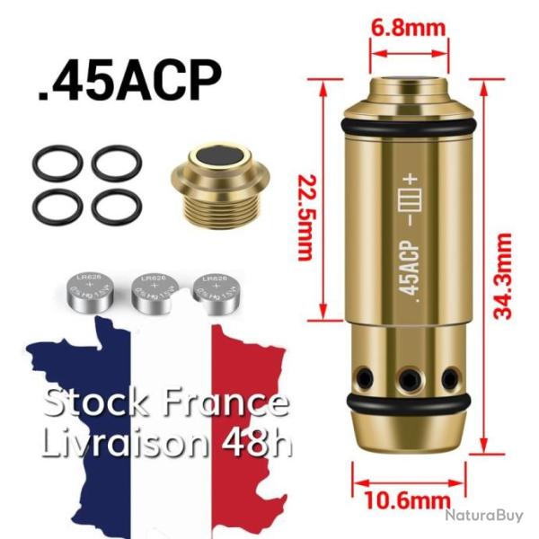 Cartouche d'entrainement tir � sec laser 45ACP - Culot offert -  Envoi depuis la France
