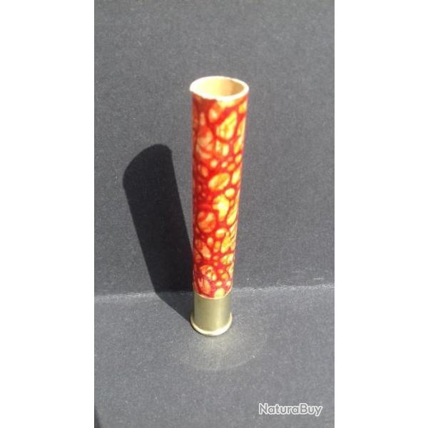 DOUILLE ANCIENNE MANUFRANCE ORANGE -BLANCHE TIGREE BORDEAUX CAL.410 /75mm POUR LA COLLECTION