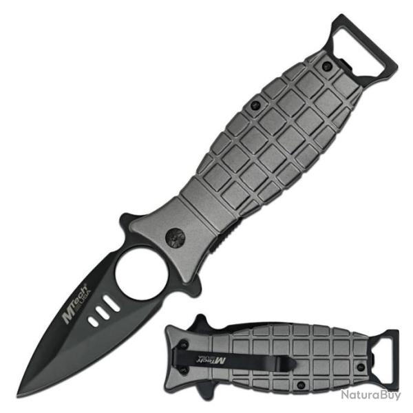 Couteau Semi Automatque Mtech Grenade Gray A/O Lame Acier 3Cr13 Manche Alu Linerlock Clip MTA588GY