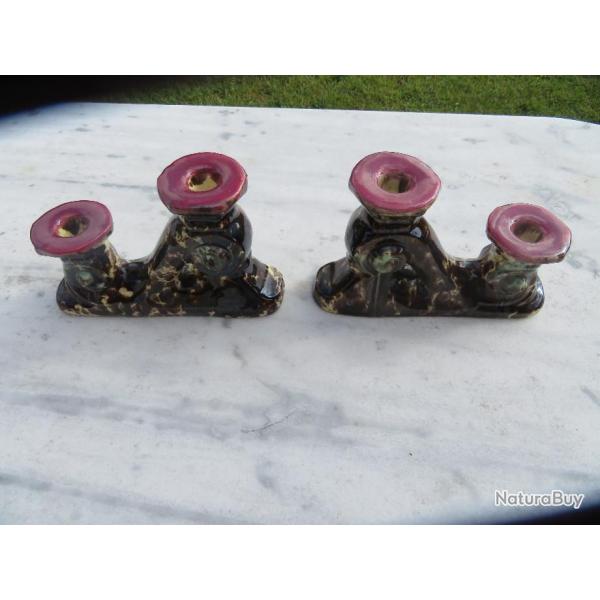 VINTAGE - Paire de bougeoir en barbotine type Vallauris, vers 1950-60 (XX�)