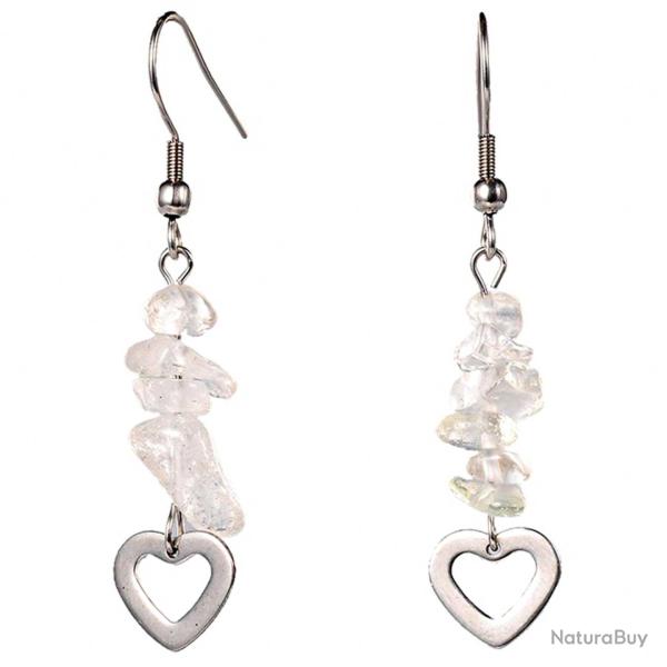 Boucles d'oreilles coeur en m�tal et cristal de roche