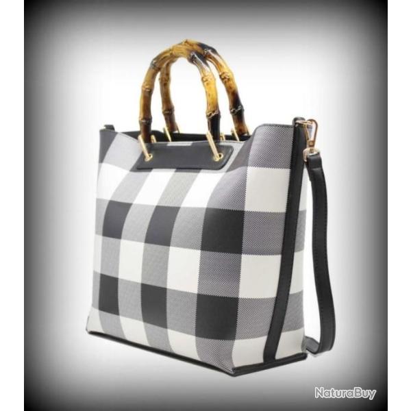 Sac pique-nique carreaux blancs et noir ou Blancs et rouges-Epaule-Style Bambou neuf! Sac campagne