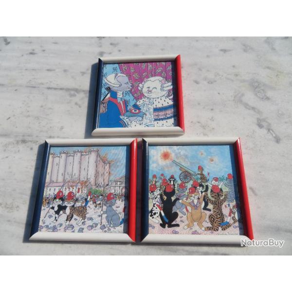 3 cadres humoristique sur le th�me des Chats a travers l'histoire de FRANCE - Jacqueline Bourdillon