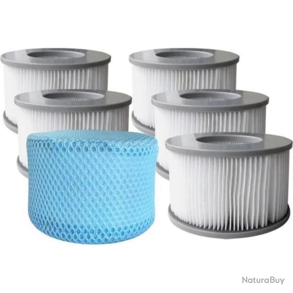 Lot de 6 cartouches filtrantes avec filet pour spa gonflable MSPA - Blanc