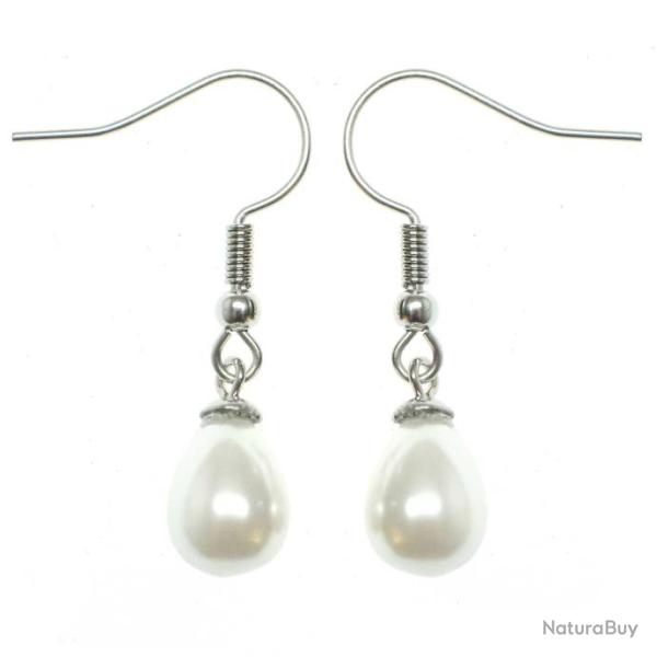 Boucles d'oreilles pendantes avec perle de culture blanche