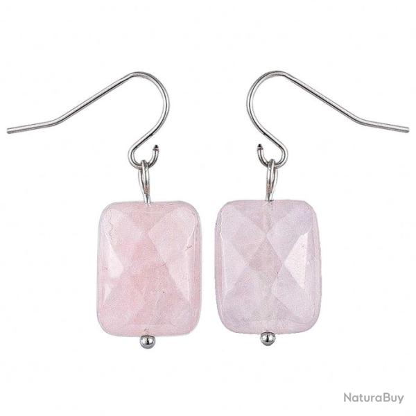 Boucles d'oreilles perle rectangulaire facett�es quartz rose