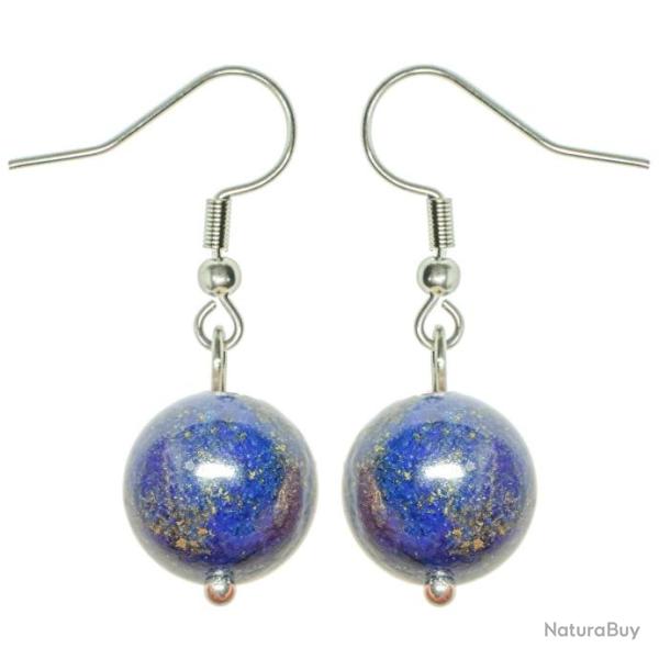 Boucles d'oreilles pendante perle ronde lapis-lazuli