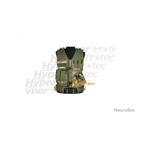 Gilet airsoft tactical camo pour droitier 6 poches + holster