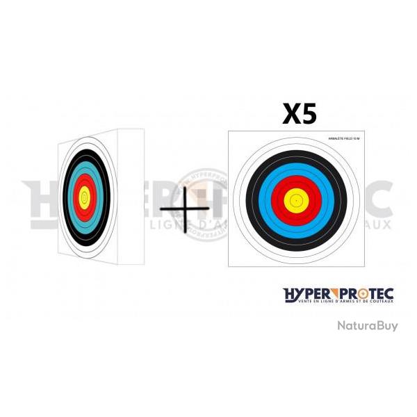 Butte haute densit� pour tir au pistolet arbal�te 30 x 30 cm avec 5 blasons