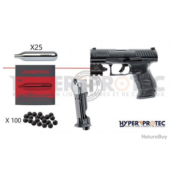 Pack ultime Walther PPQ M2 T4E noir - Pistolet Balle Caoutchouc cal. 43
