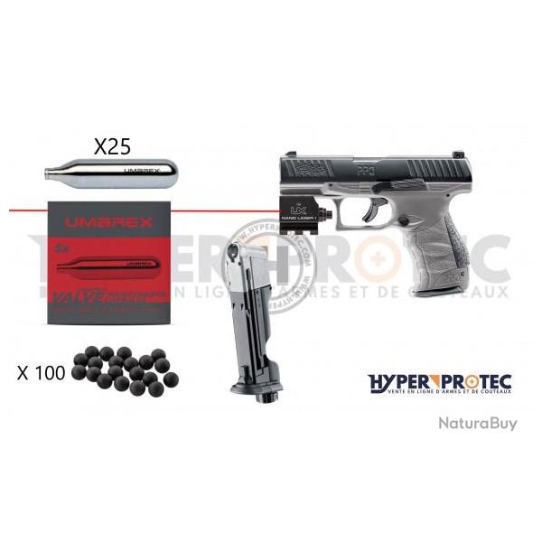 Pack ultime Walther PPQ M2 T4E gris - Pistolet Balle Caoutchouc cal. 43