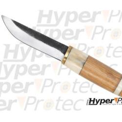 Poignard de chasse en acier carbone et manche bois et os.