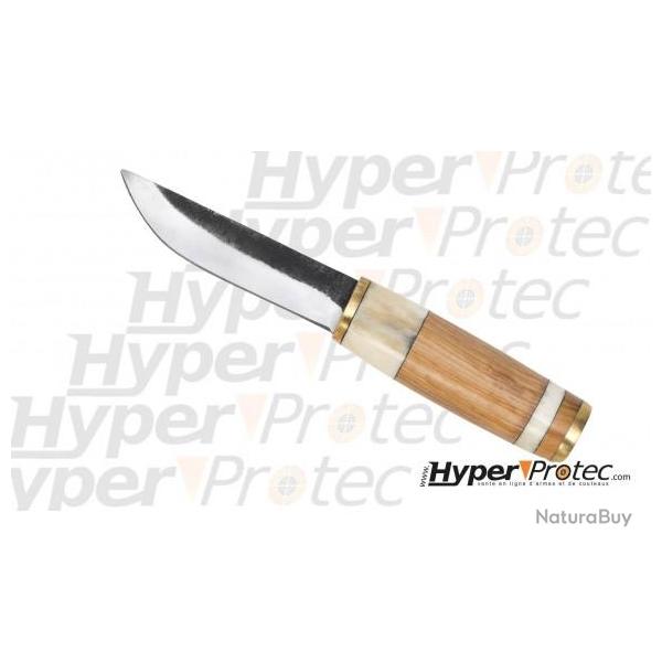 Poignard de chasse en acier carbone et manche bois et os.