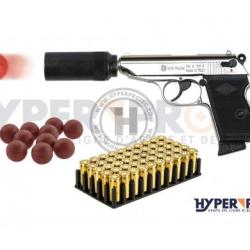 Pack D&eacute;fense pistolet alarme Bruni New police chrom&eacute;