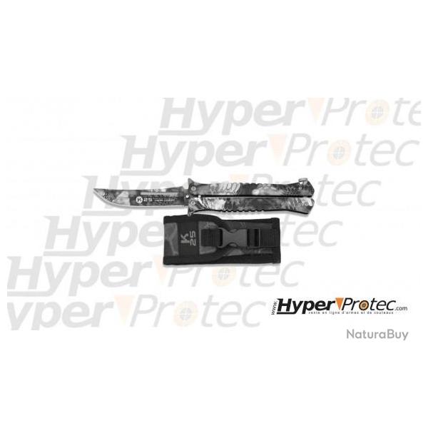 Couteau papillon K25 tactical Fan avec couleur camo noir et blanc