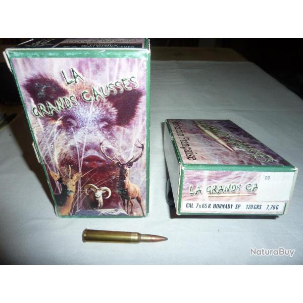 1 LOT 2 BOITES  BALLES  " LA GRANDS CAUSSES "  FAB. FRANCE  CAL 7x65R HORNADY SP 120 GRAINS/7,78 GR
