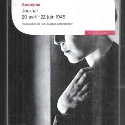 une femme &agrave; berlin journal 20 avril - 22 juin 1945 anonyme , grand format