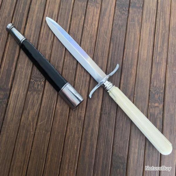 DAGUE DE VERTU  AVEC SON FOURREAU ACIER ET CUIR MANCHE IVOIRE