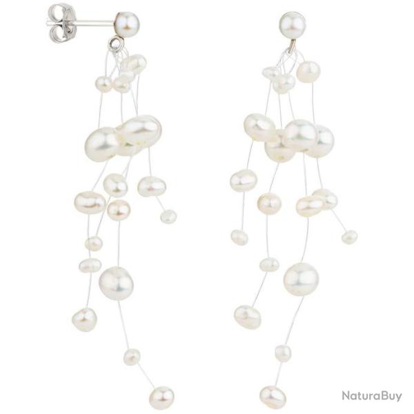 Boucles d'oreilles avec perles de culture suspendues