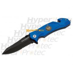 Couteau pliant bleu US Air Force avec lame crant&eacute;e