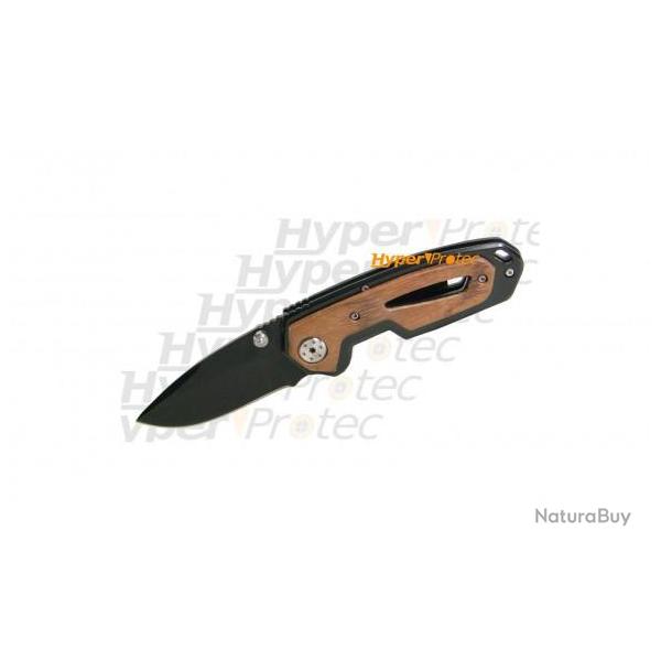 Couteau noir manche bois Lame lisse - 17 cm