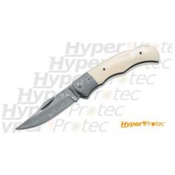 Couteau Damascus bones avec lame Damas 39 couches os ivoire poli