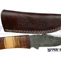 Poignard de chasse Cheyenne Damas avec fourreau en cuir marron