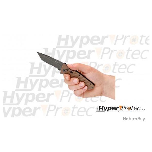 Couteau automatique Strike Coyote avec une lame mixte tanto
