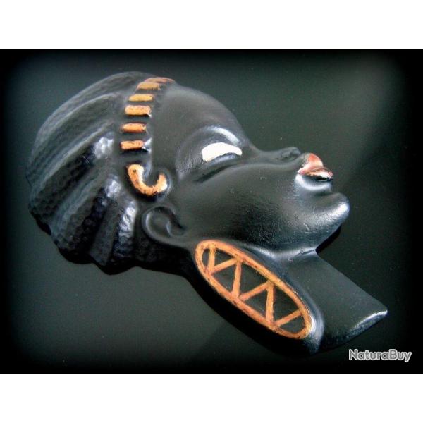 T�te africaine en pl�tre peint des ann�es 50-60-Objet de collection-Coiffe africaine...
